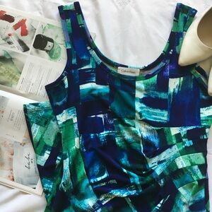 Calvin Klein Blue and Green Abstract Dress